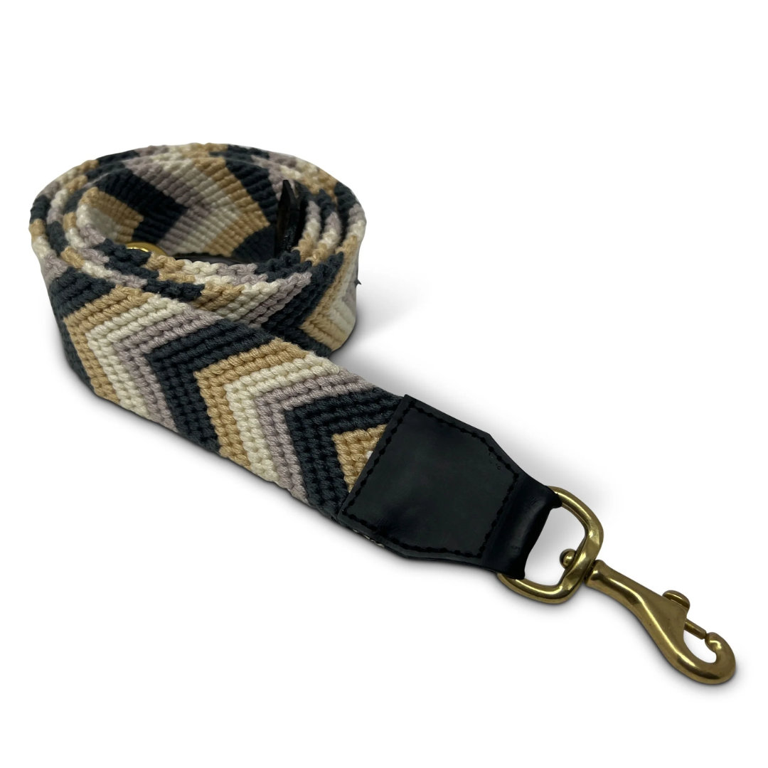 Washed Chevron Bag Strap in Charcoal Wheat and White