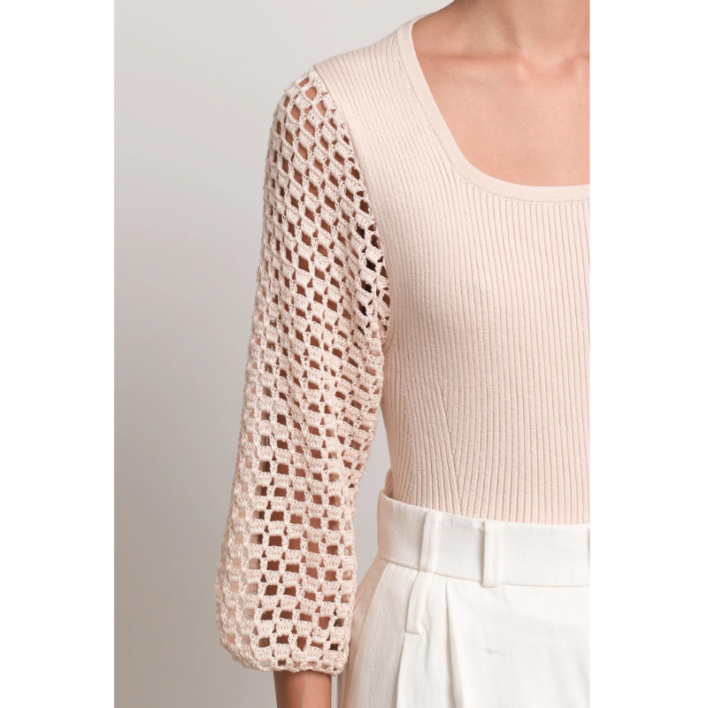 Pietra Crochet Sleeve Top in Ivory