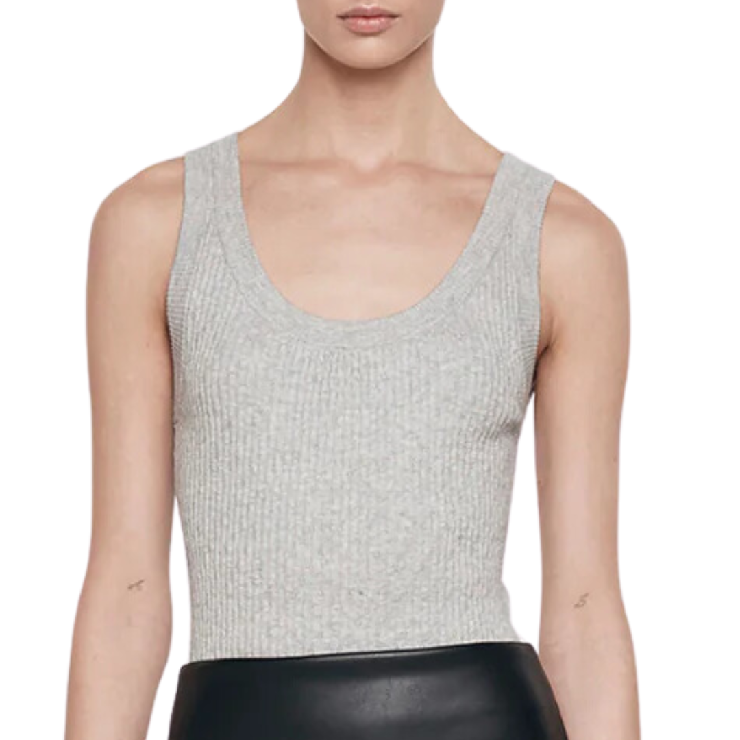 Cashmere Cotton Pointelle Knit Tank in Light Heather Grey