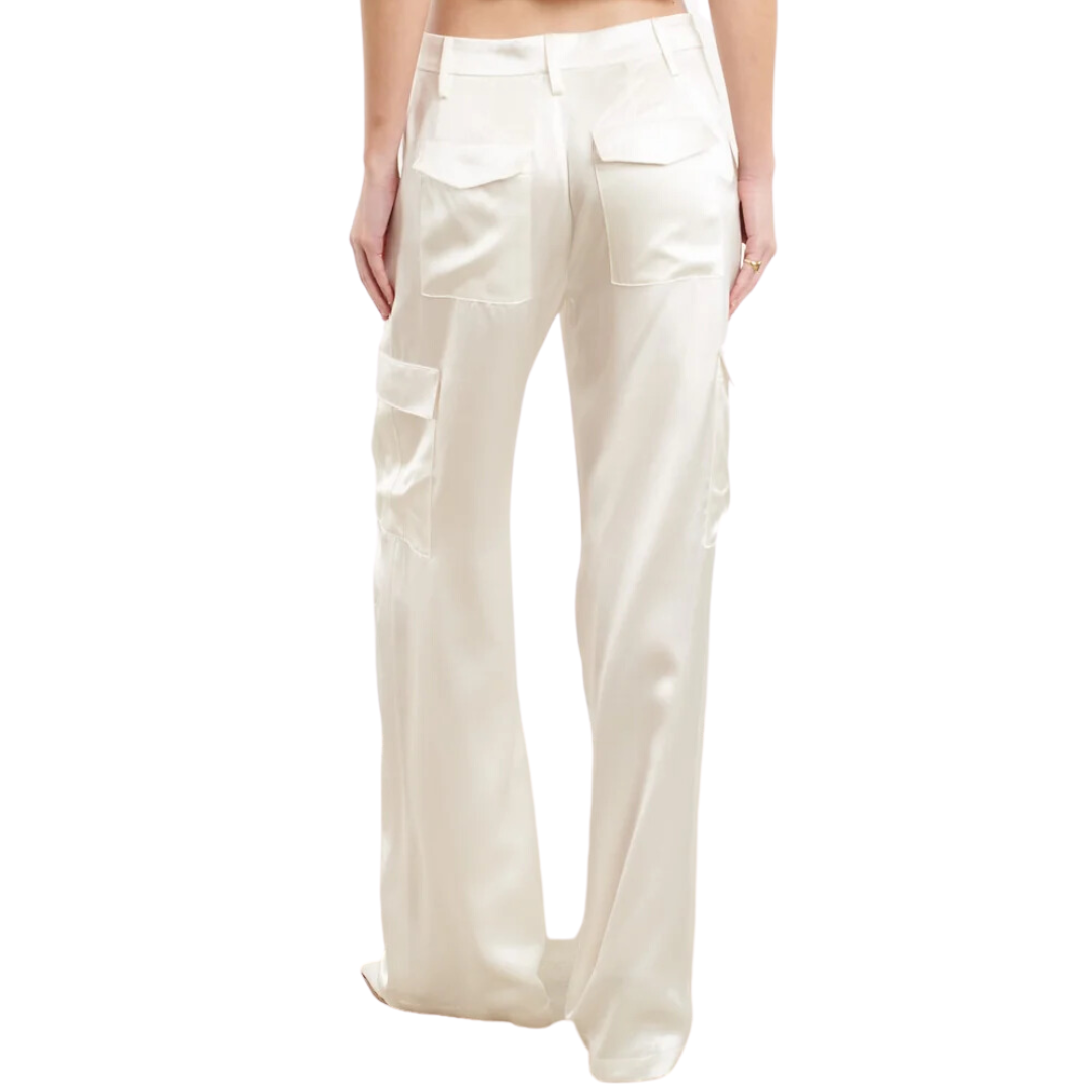 Silk Baggy Cargo Pants in White