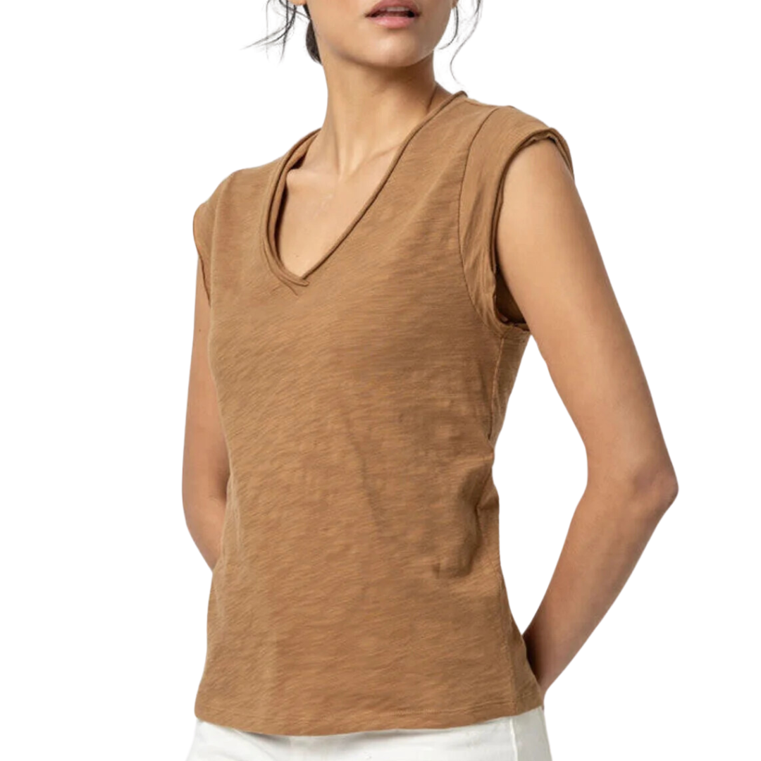 Cap Sleeve V-Neck in Russet