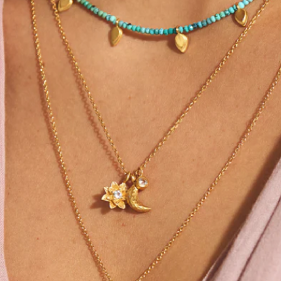 Spirit in Transformation Lotus Moon Necklace in Gold White Topaz