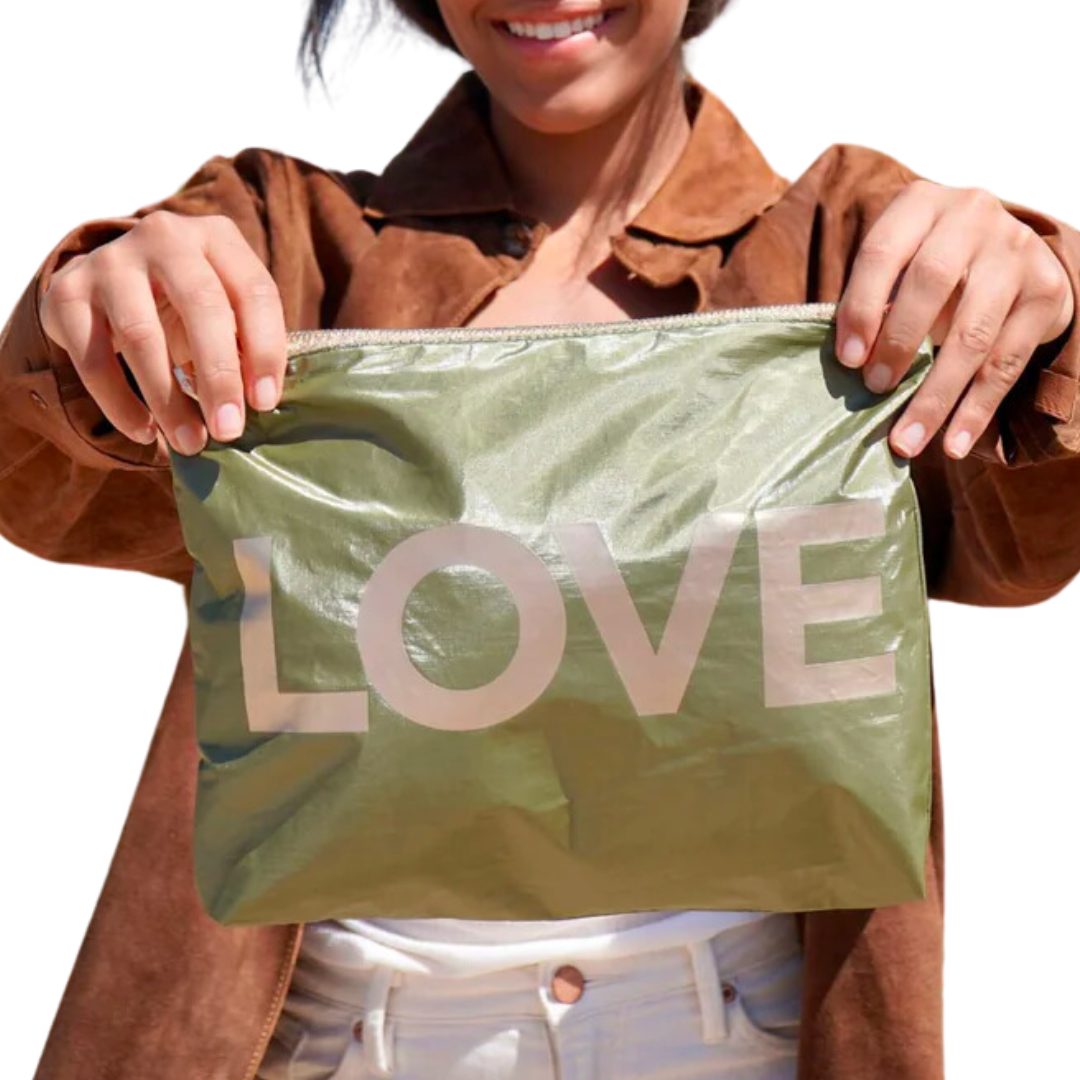 Set of Two - Organizational Packs in Shimmer Army Green with Golden LOVE & Heart