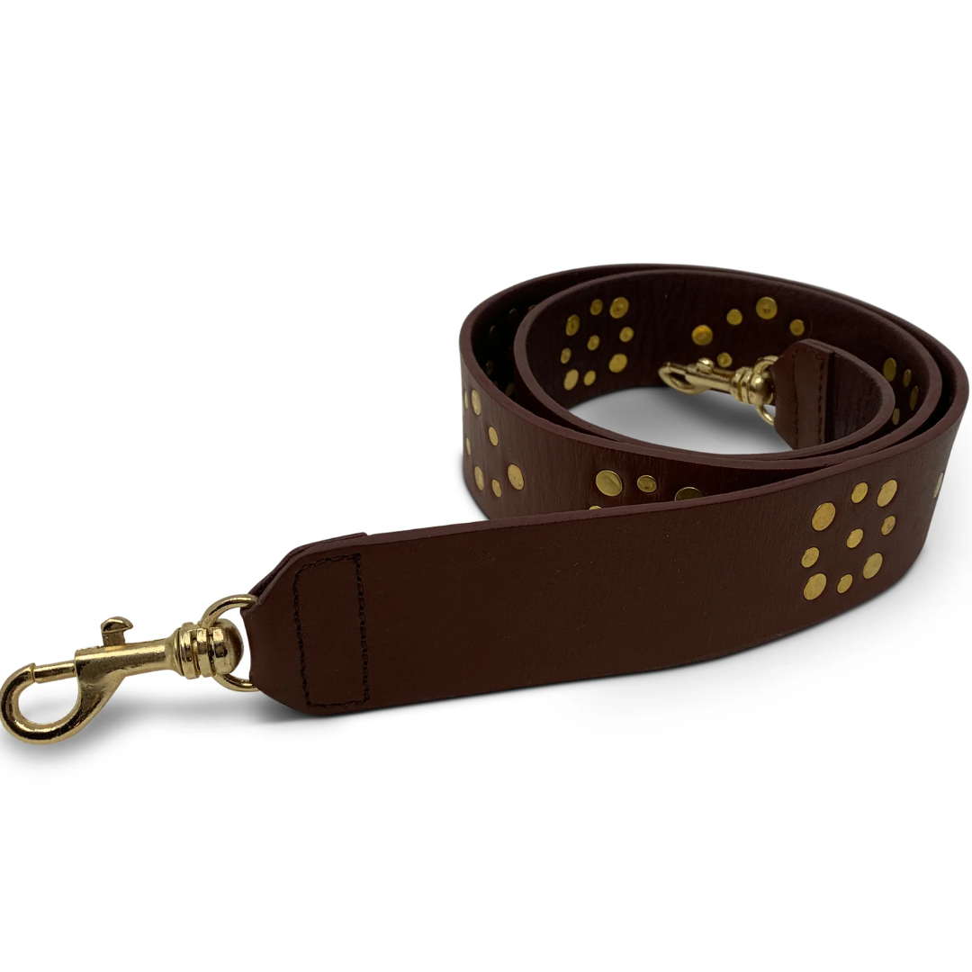 Brown Leather Flat Stud Strap in Brandy