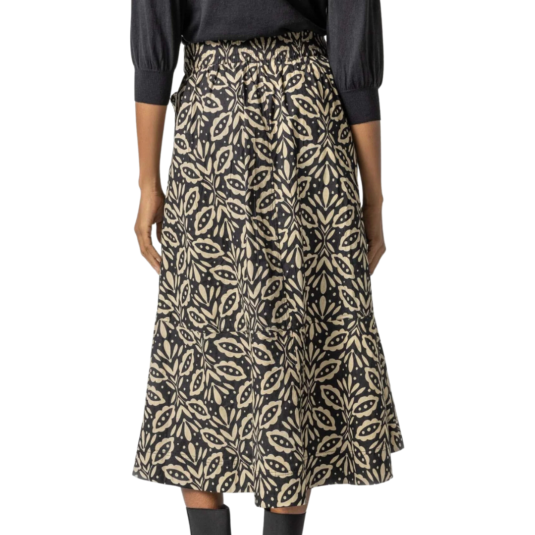 Belted Skirt in Khaki Motif