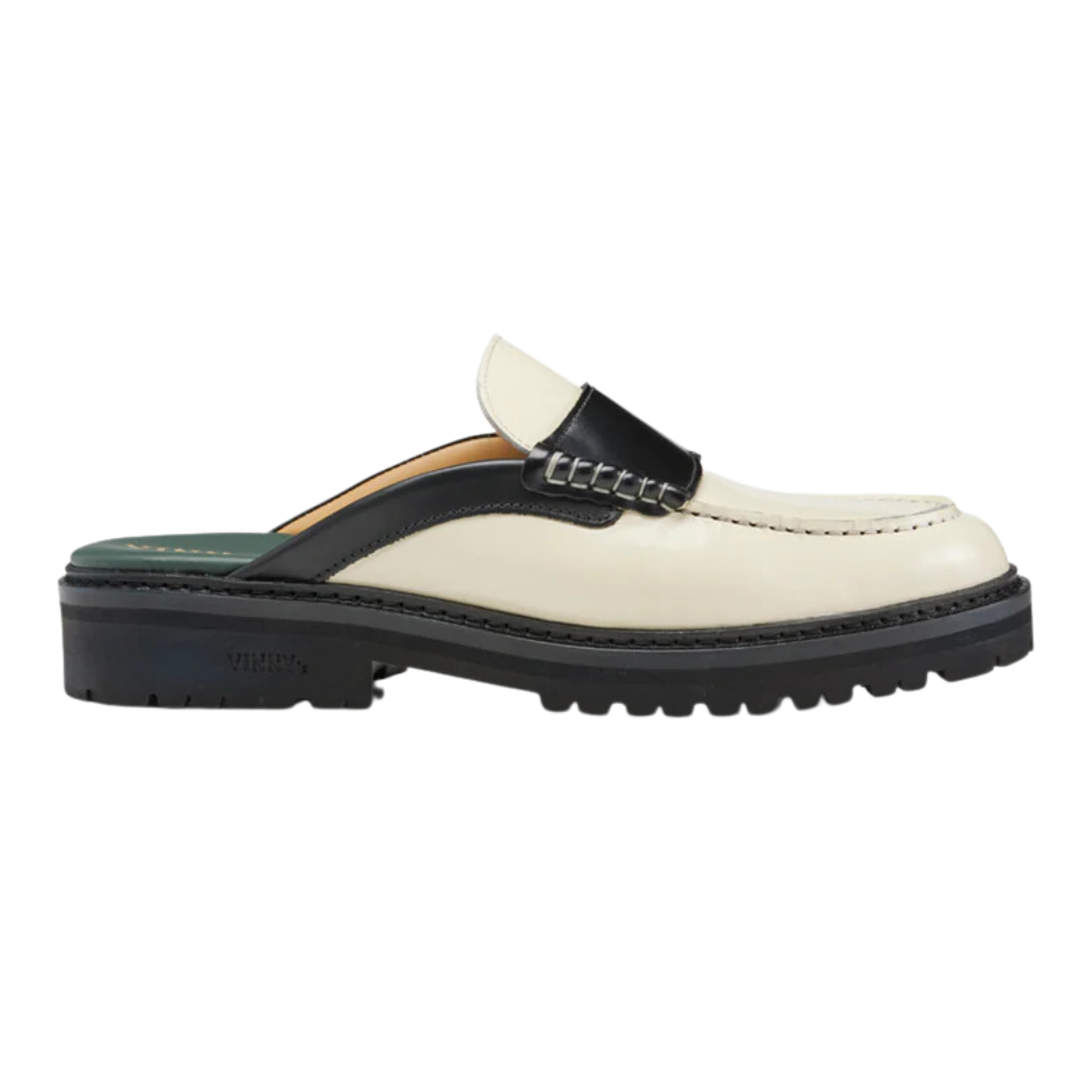 Yardee Lug Sole Mule in Black/White
