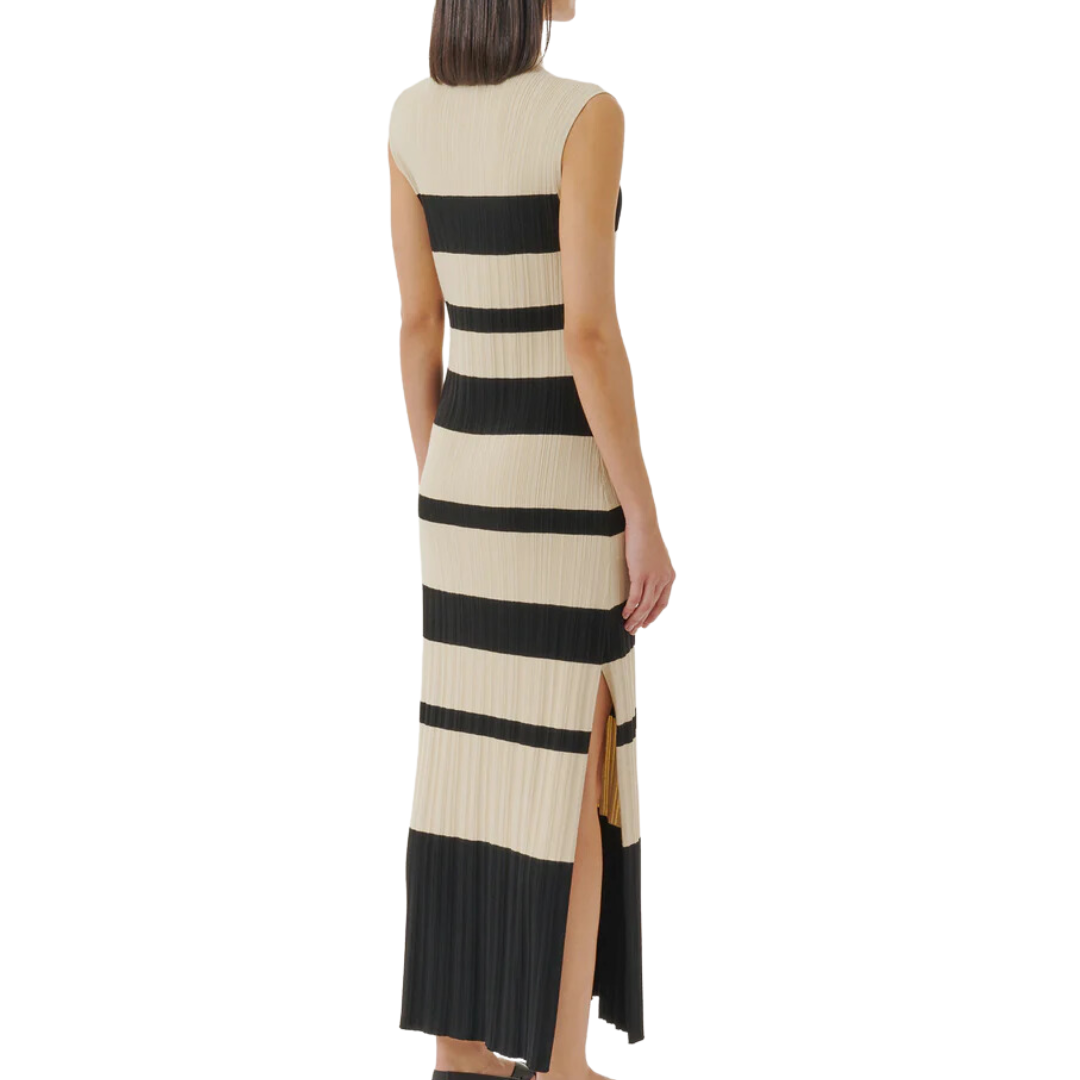 Viscose Variegated Striped Maxi Dress in Linen/Black