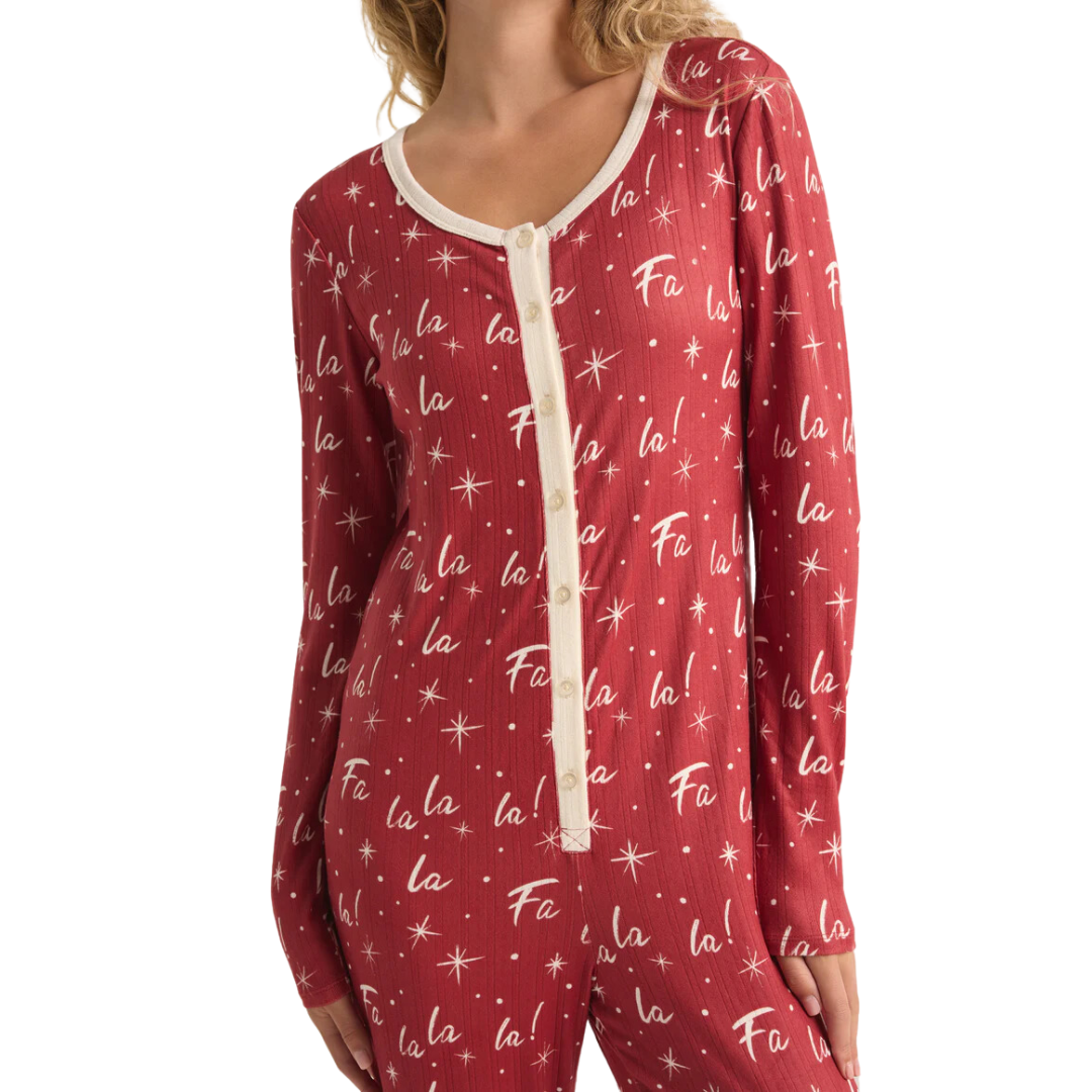 Fa La La Silky Pointelle Onesie in Haute Red