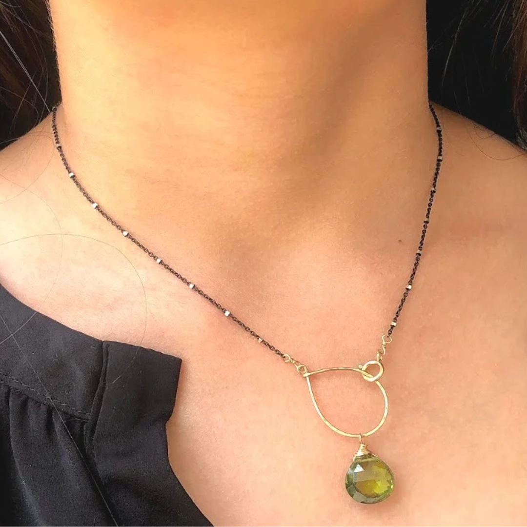 Peridot on Hand Forged Textured Gold Hoop