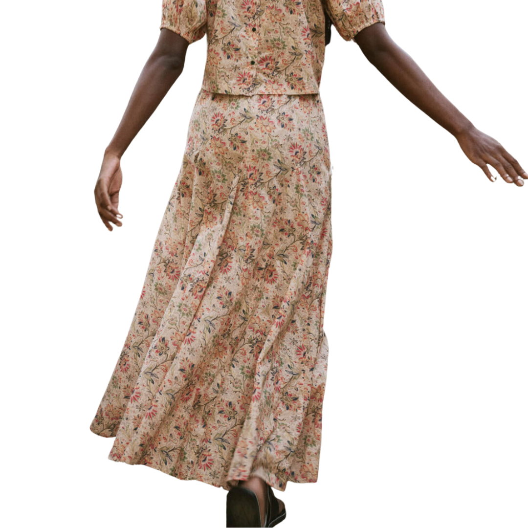The Godet Skirt in Peach Paisley Floral