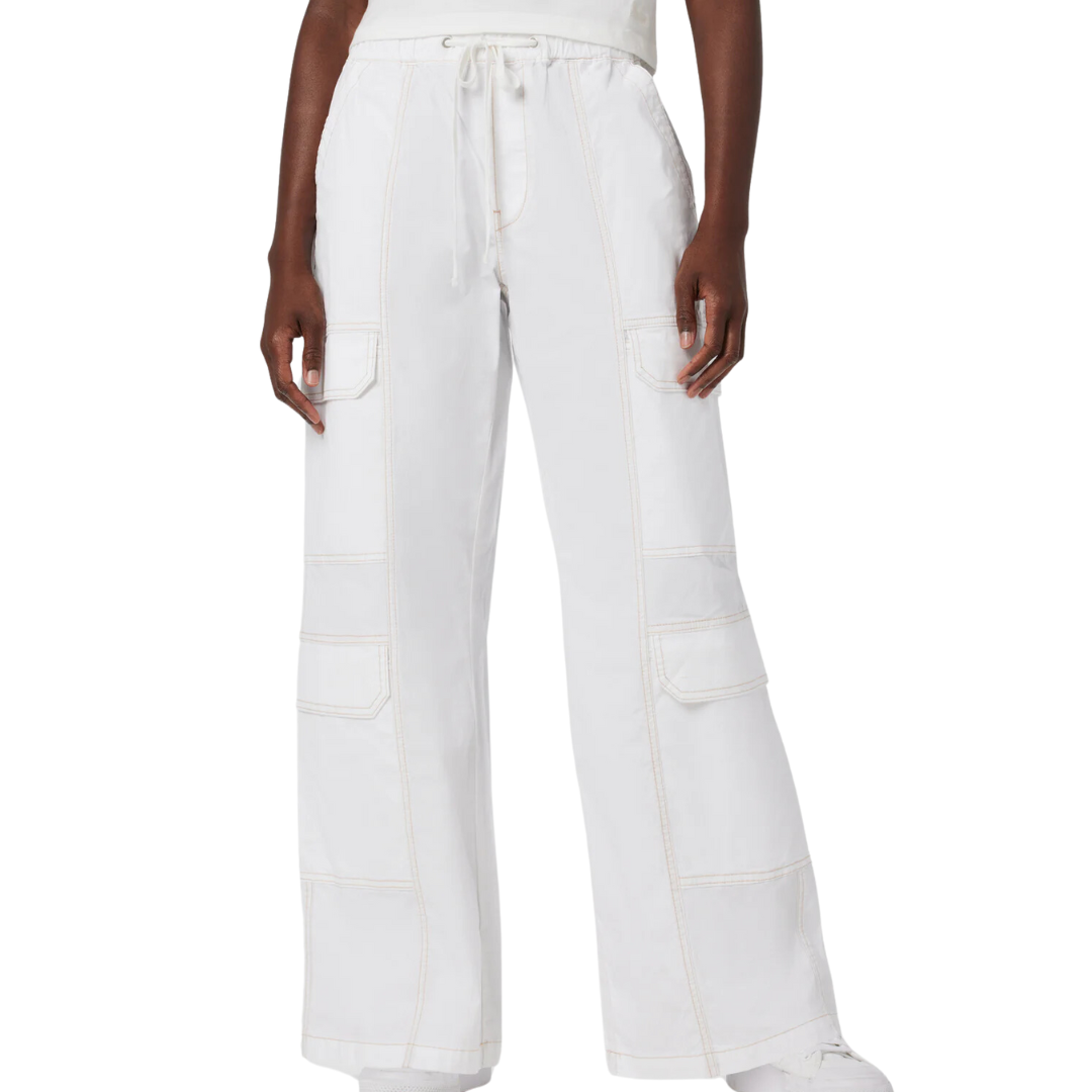Drawstring Parachute Wide Leg Cargo Pant in White