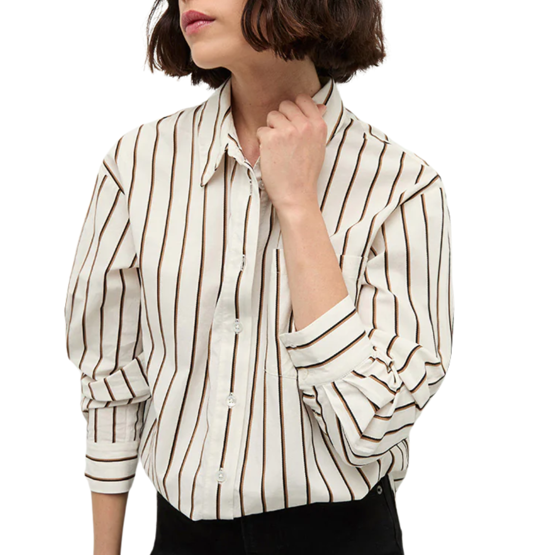 Keiko Stretch-Cotton Button-Down Shirt in Ivory Multi