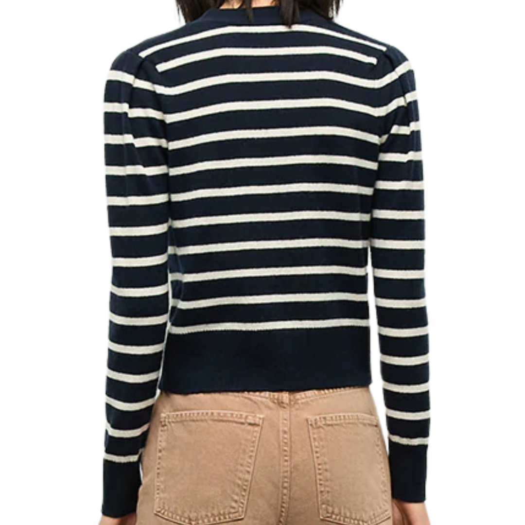 Solene Cashmere Striped Cardigan in Navy/Ivory