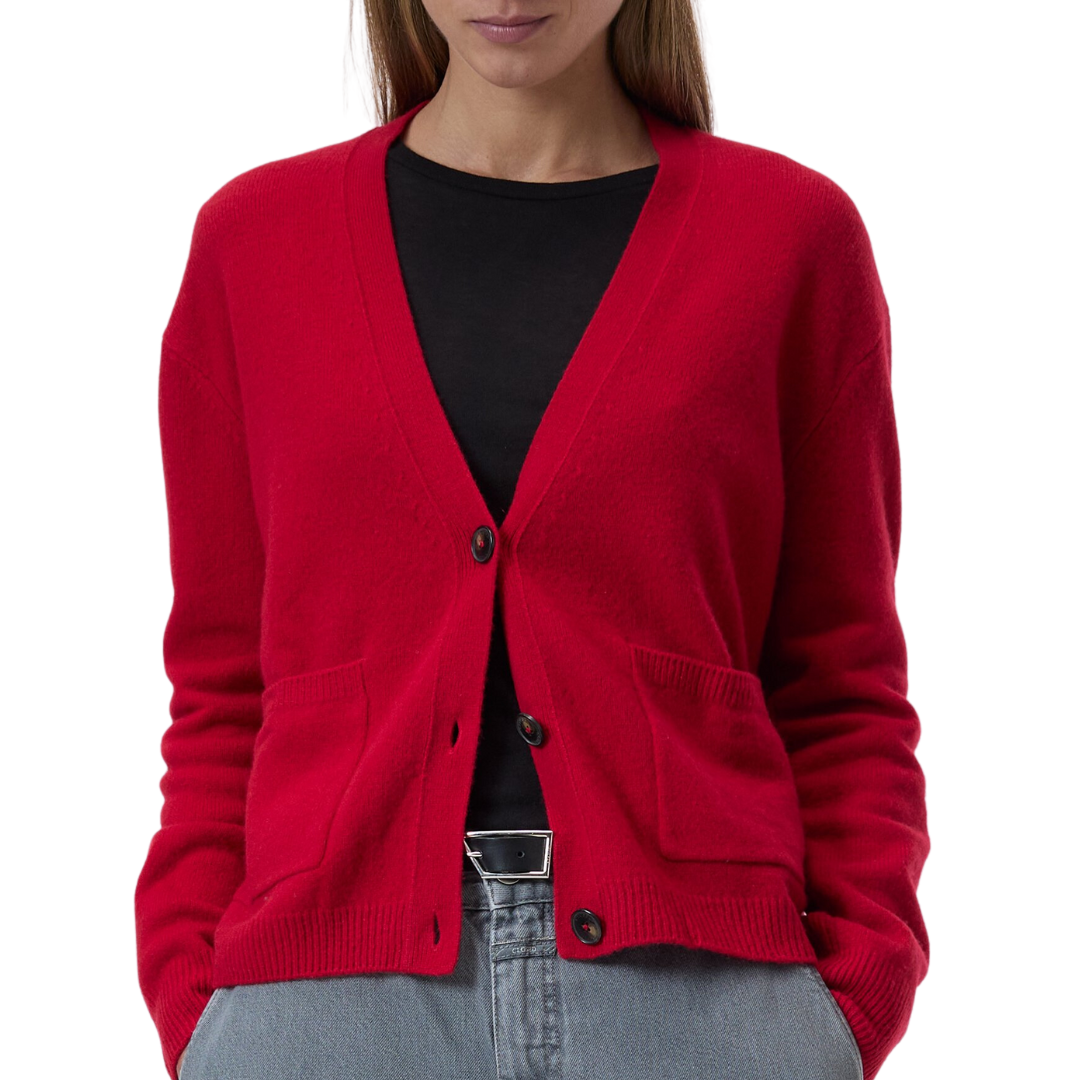 Wool Cardigan in Chili Pepper Red