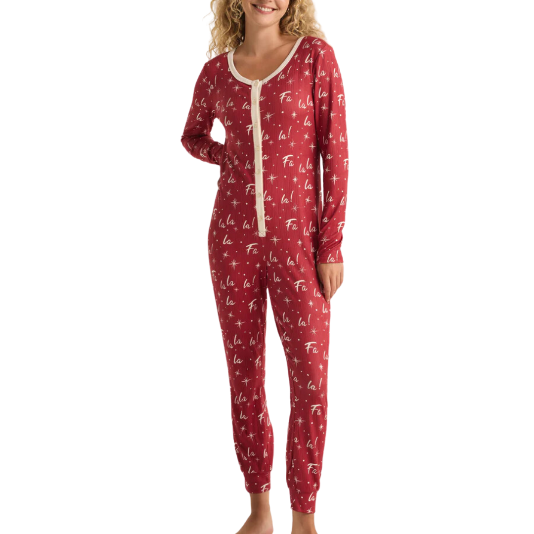 Fa La La Silky Pointelle Onesie in Haute Red