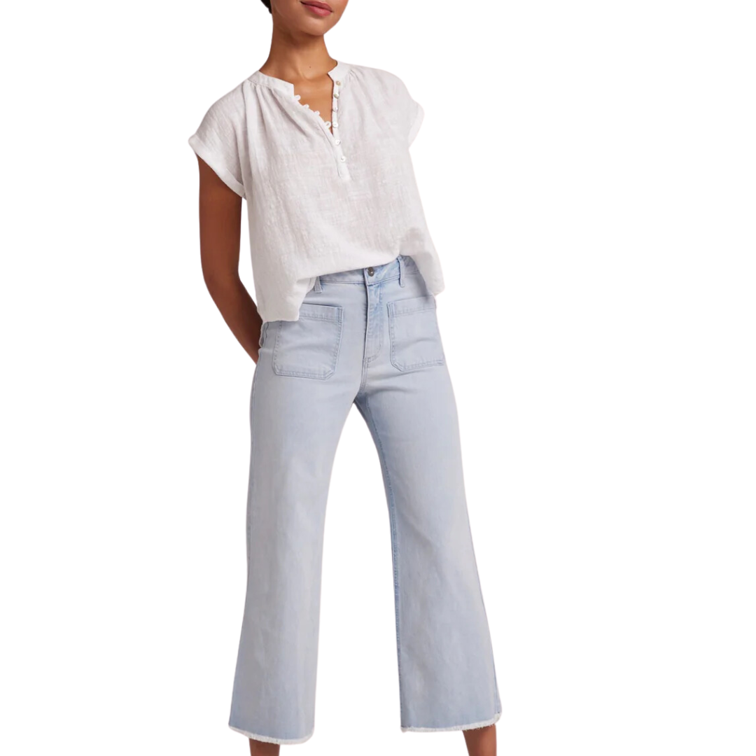 Sarah Frayed Hem Wide Leg Crop in Ocean Mist Wash