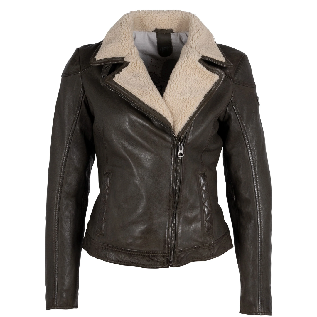 Jenja Leather Jacket in Olive