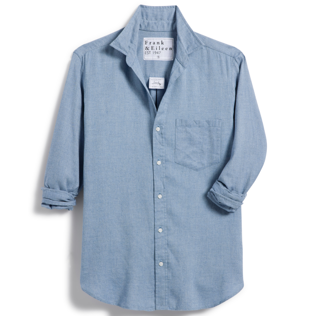 Joedy Boyfriend Button-Up Shirt in Italian Flannel Blue Herringbone