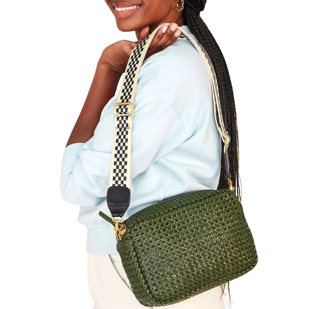 Adjustable Webbing Strap in Black and Cream Checker