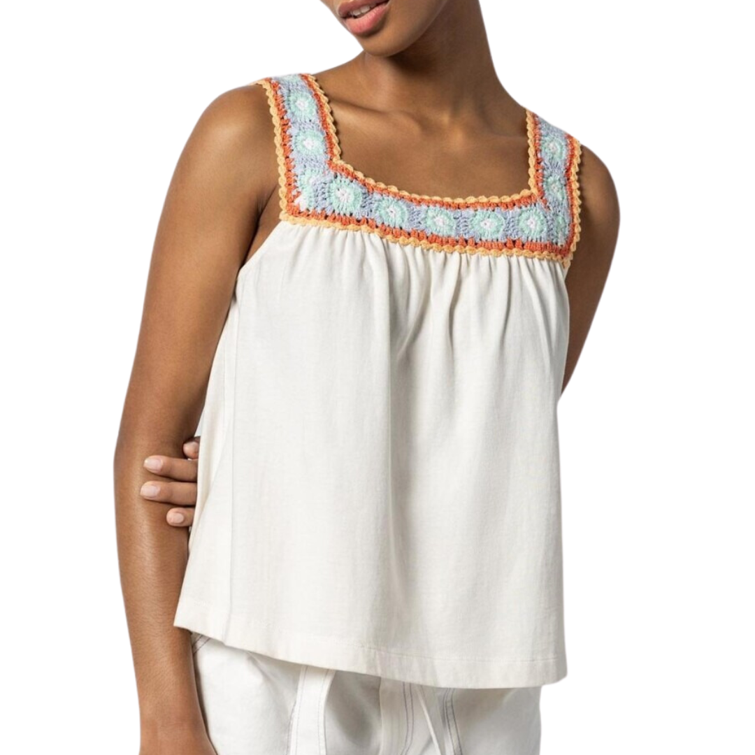 Crochet Trim Tank in White