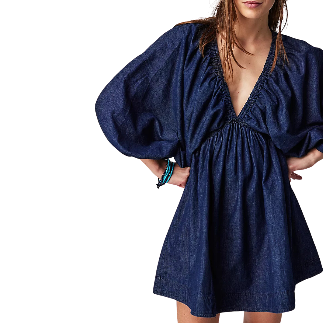 Portia Denim Mini Dress in Indigo Dark Rinse