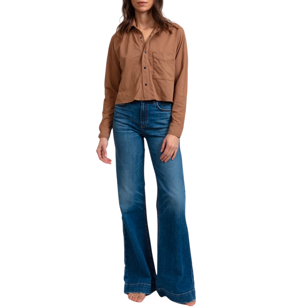 Cropped Knit Shirt in Tan