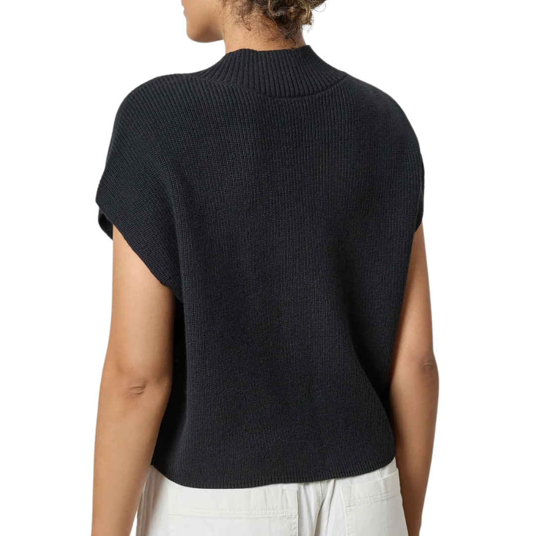 Wide Trim V-Neck Sweater in Black