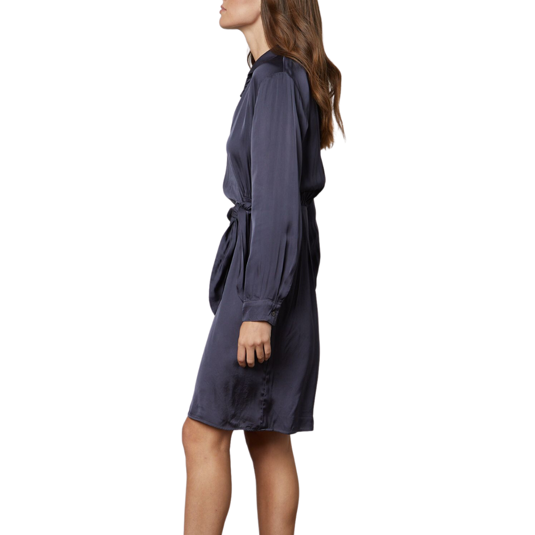 Juni Satin Wrap Dress in Baltic
