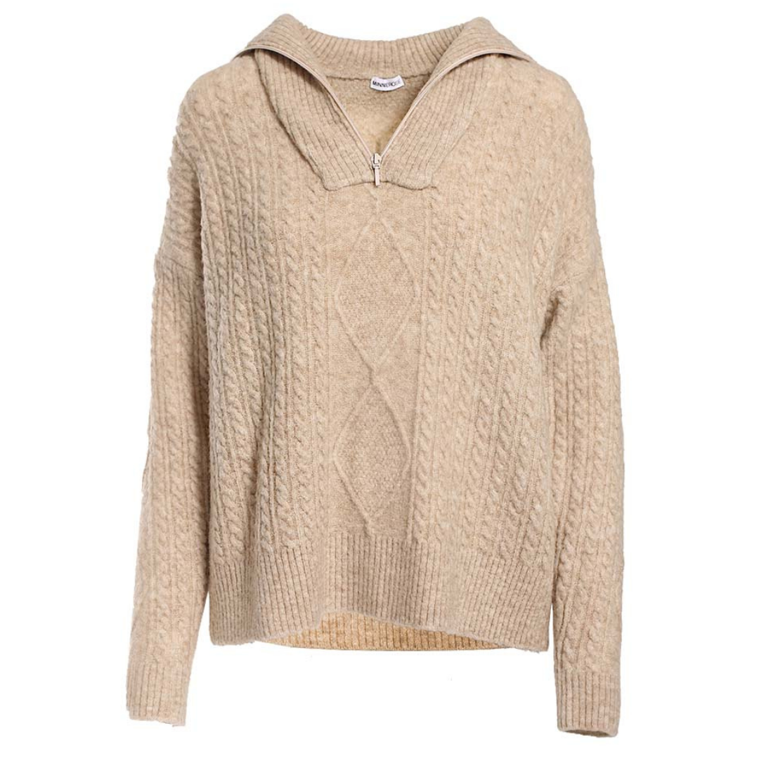 Minnie Rose Cuddle Cable Half Zip in Wheat