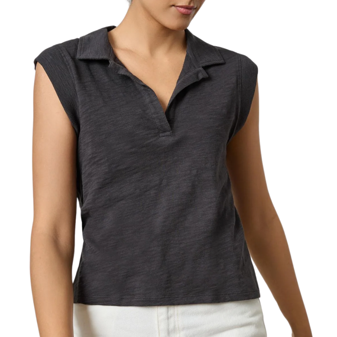 Cap Sleeve Polo in Black