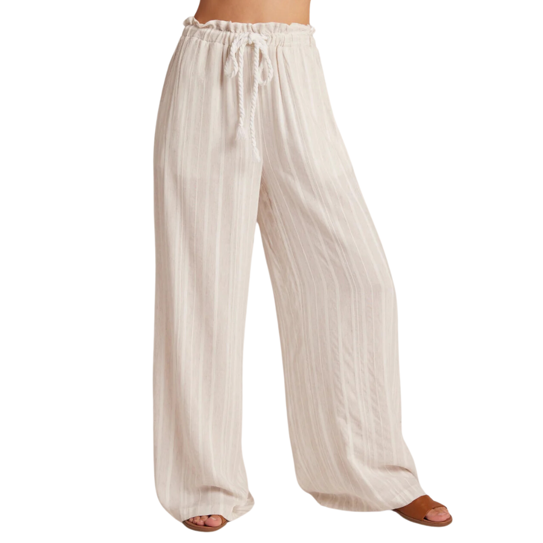 Ruffle Waist Wide Leg in White Sand Stripe