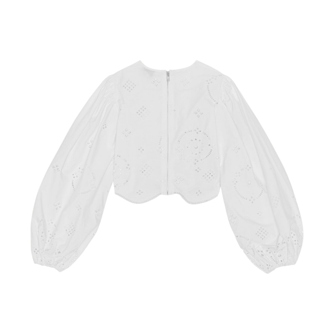 Broderie Anglaise Cropped Blouse in Bright White