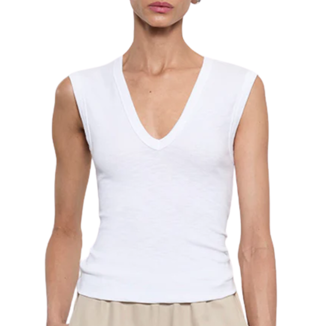 Textured Rib Sleeveless V in White