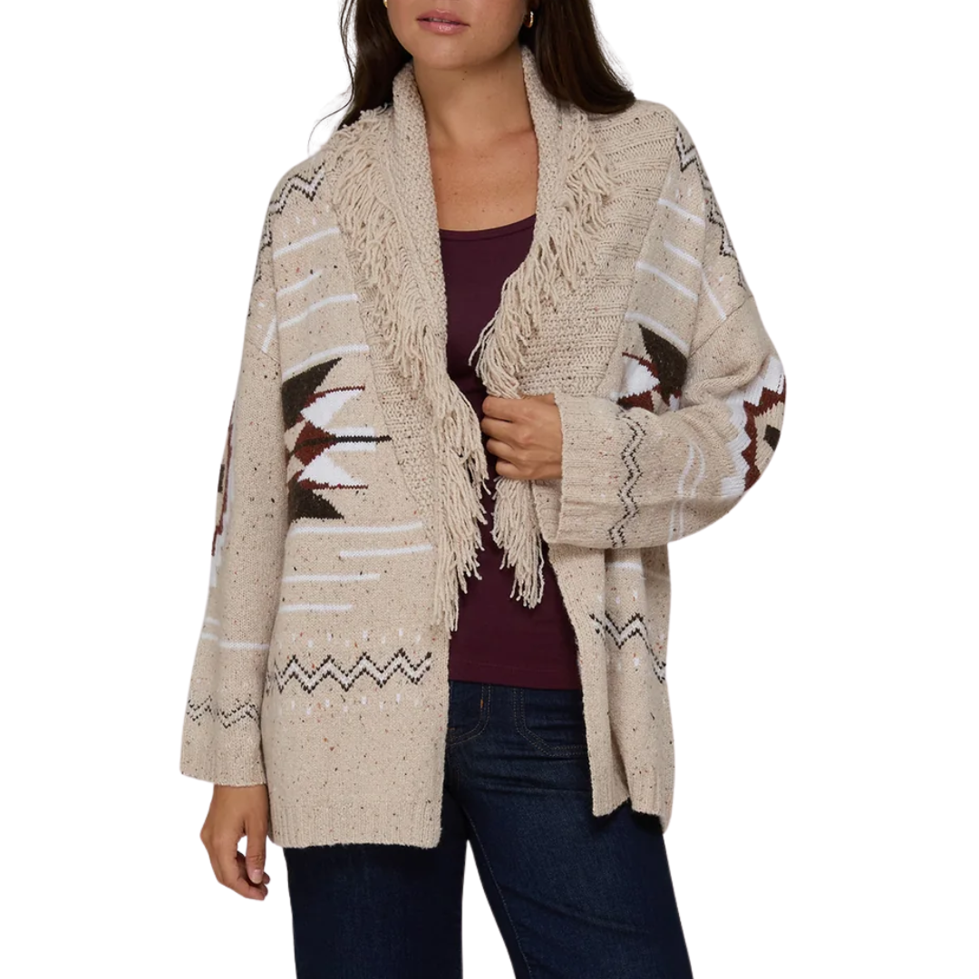 Southwest Fringed Shawl Collar Throw in Wild Rice Combo