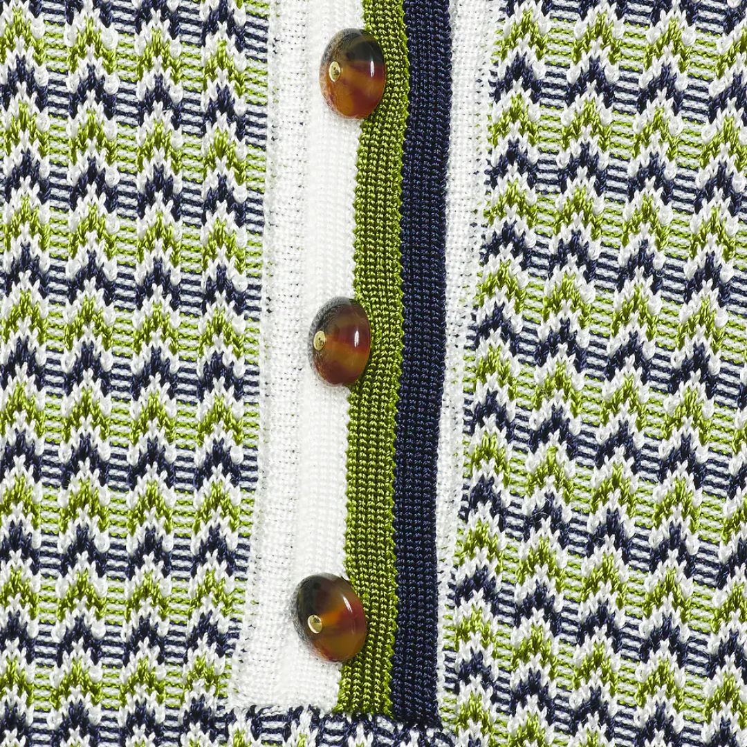 Soza Polo Top in Navy/Cactus/Off White