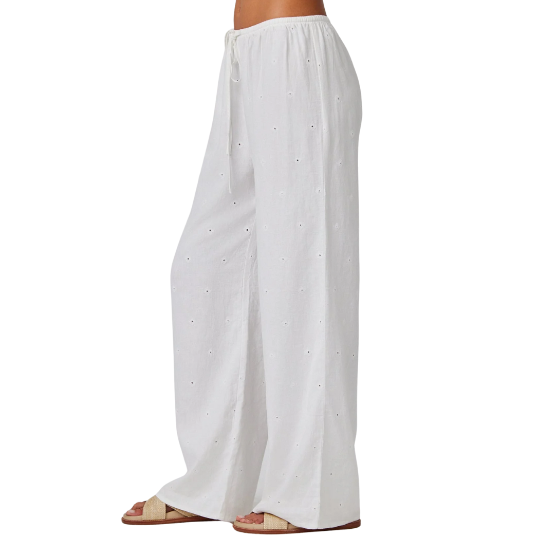Embroidery Wide Leg Pant in White