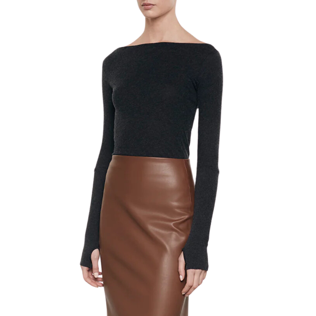 Cashmere Boatneck Top in Charcoal