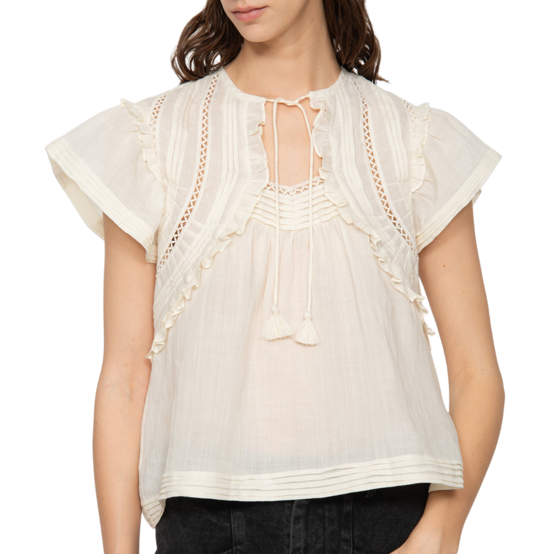 Renata Flutter Sleeve Top in Cream