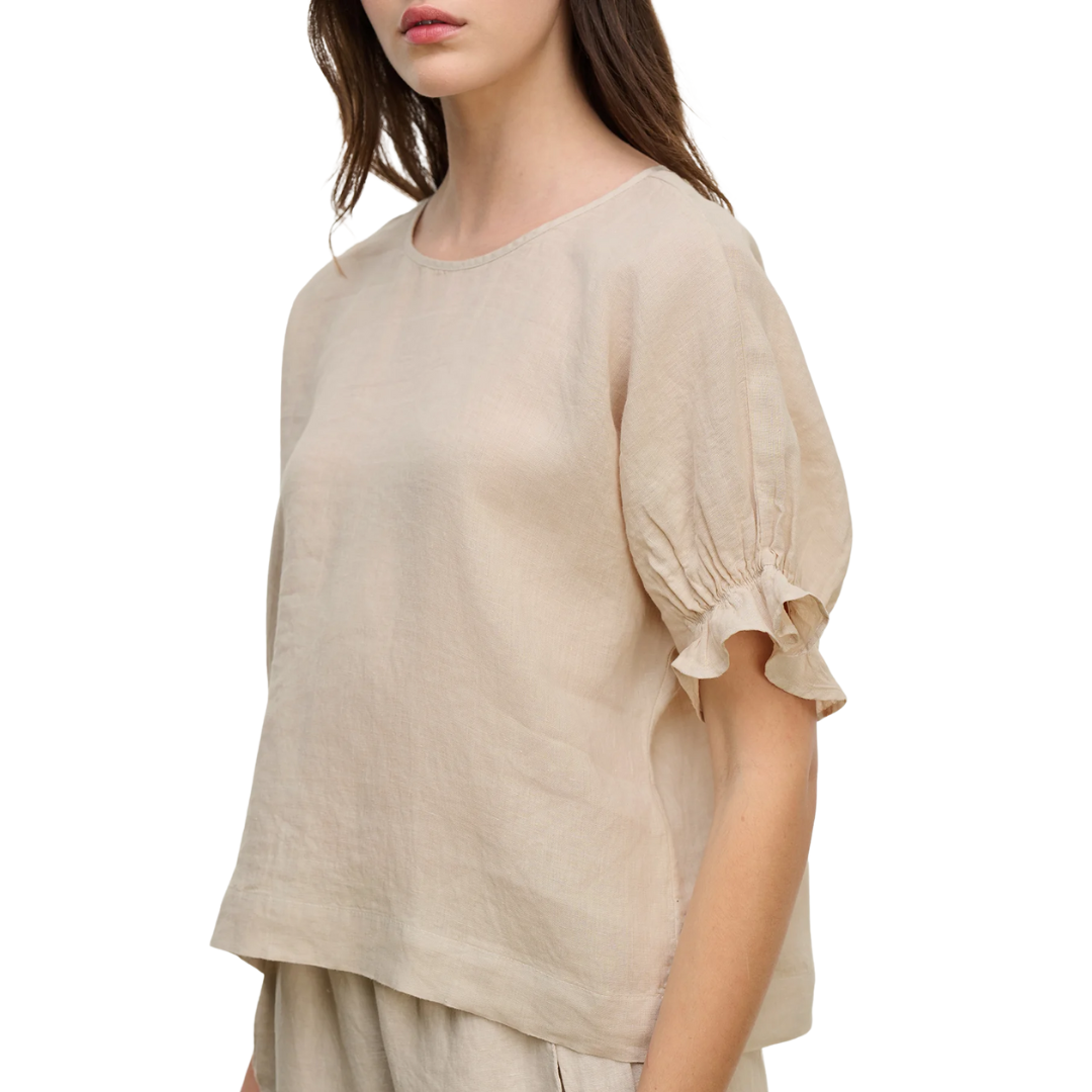 Emily Linen Top in Cobble