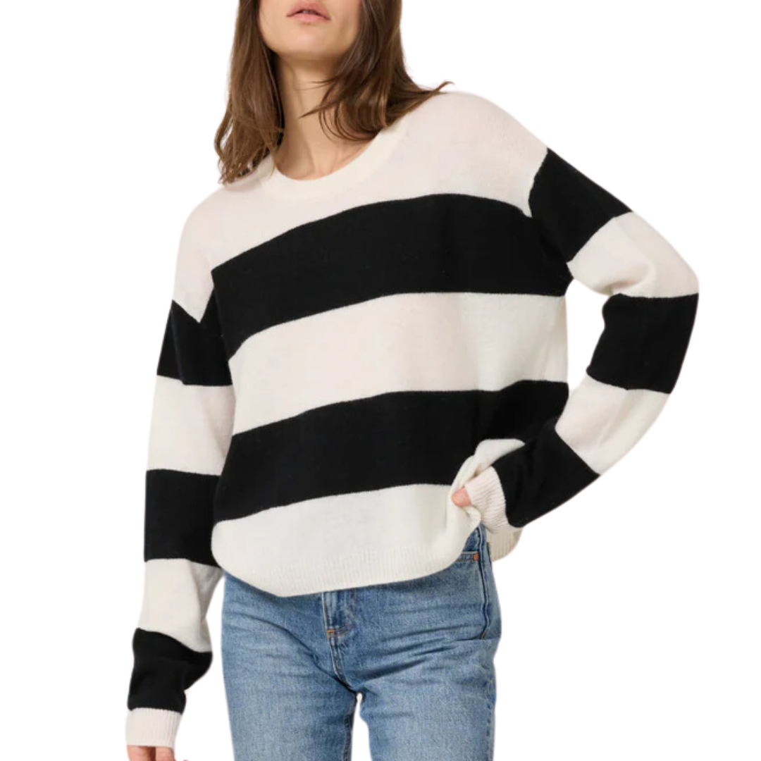 Sloane Boxy Cashmere Pullover in Ivory Combo