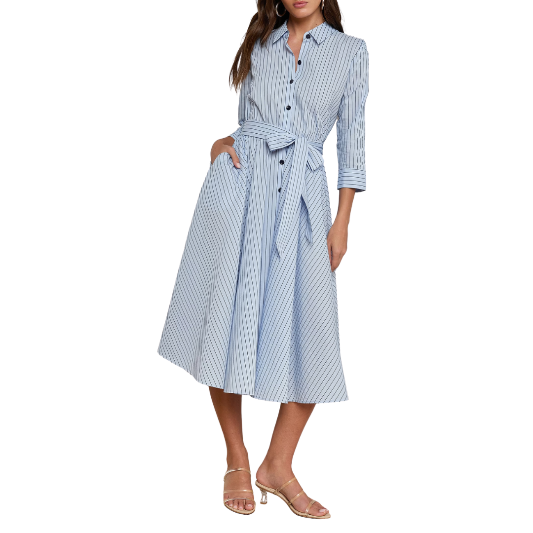 Ralphie Midi Dress in Light Blue/Dark Blue Stripe