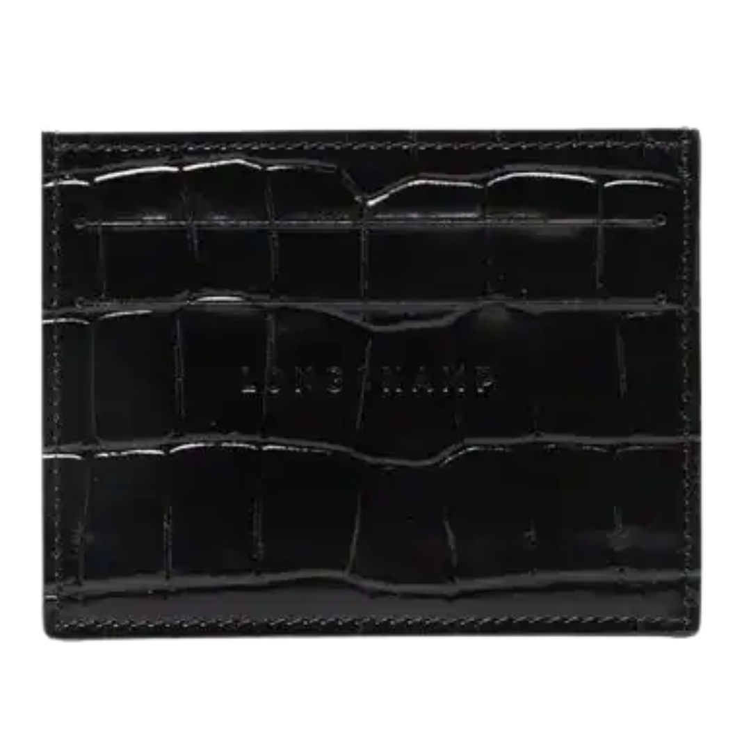 Le Pliage Croc-Embossed Card Holder in Black