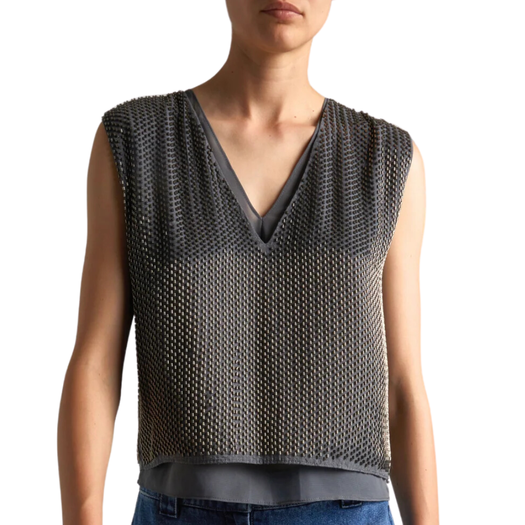 Cassidy Beaded Top in Thunder
