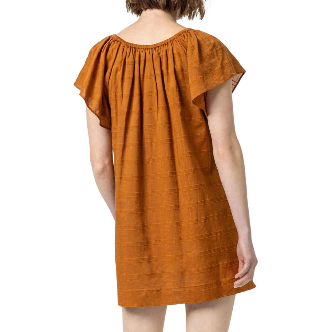 Flutter Sleeve Raglan Dress in Copper