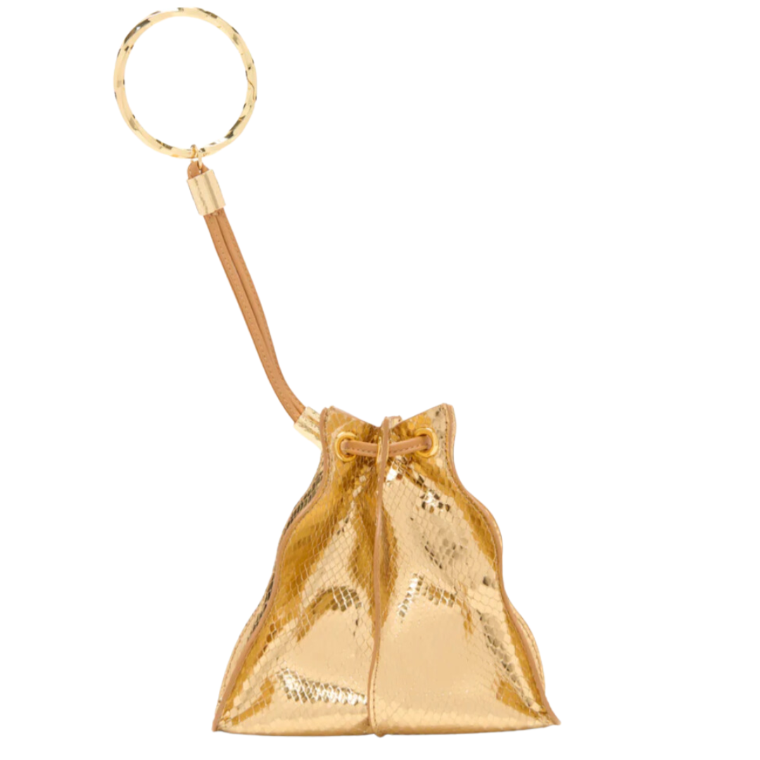 Adria Pleated Wave Pochette in Gold Python
