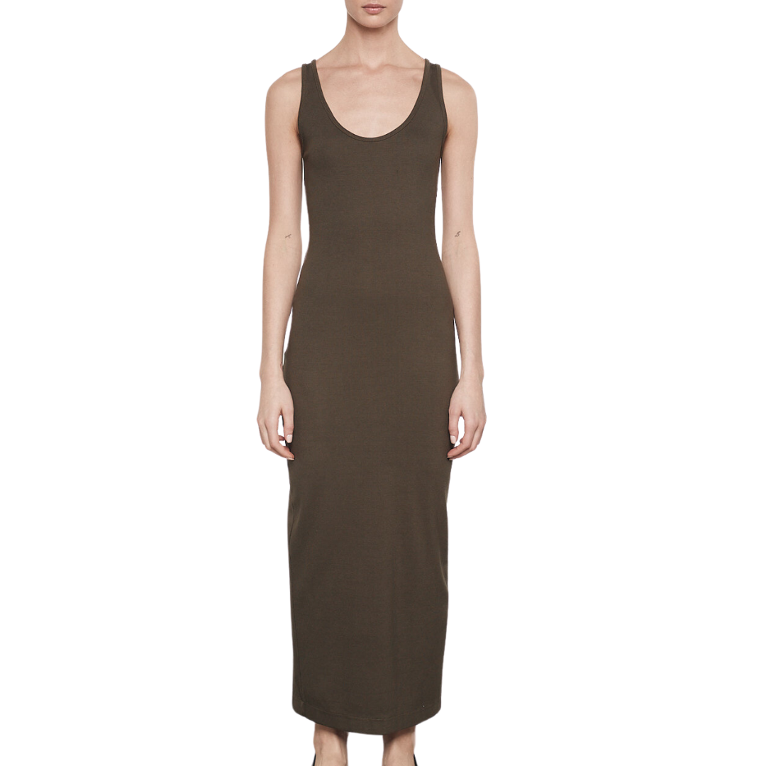 Supima Ankle Slit Dress in Army Green
