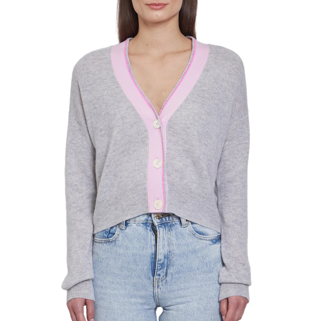 Boxy Cardigan w/ Crochet Edge Placket in Cinderblock Combo
