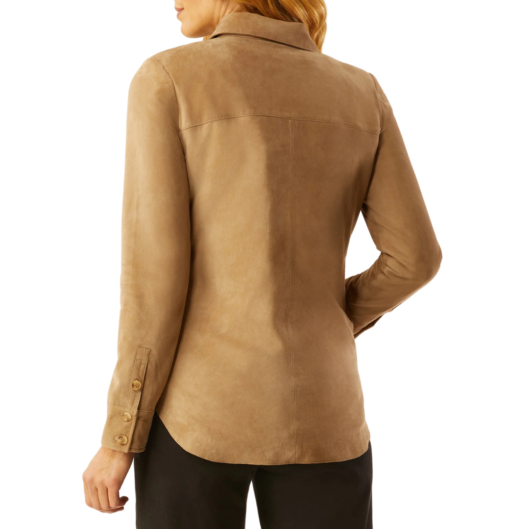 Suede Shirt Jacket W/ Zip Out Liner in Camel