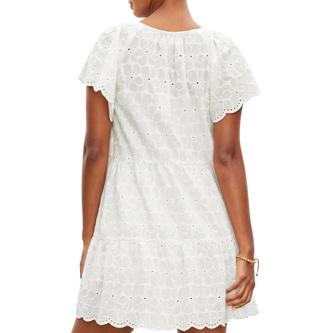 Wynette Embroidered Cotton Dress in White