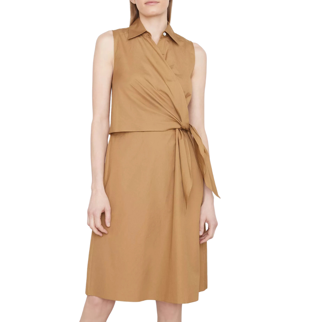 Sleeveless Wrap Shirt Dress in Tobacco
